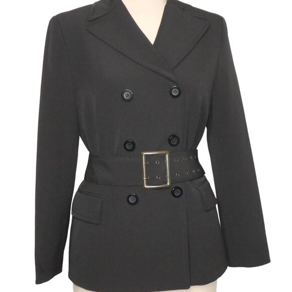 Beige Black Double Breasted Belted  Blazer/Jacket Size  12 - Picture 1 of 12